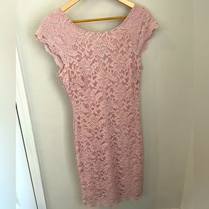 Marina Crew Neck 3/4 Sleeve Lace Beaded Waist Dress, Size 8